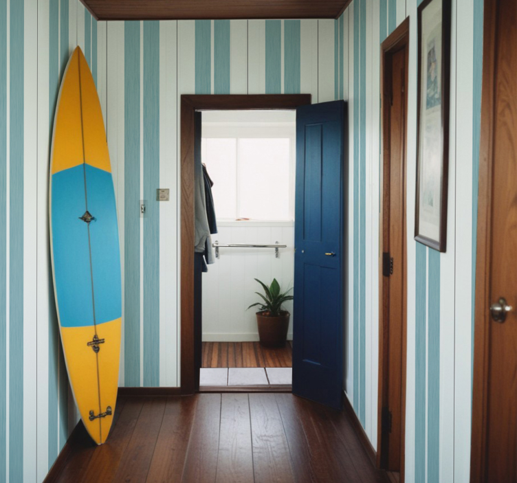 Turkuaz tonları çizgili koridor duvar kağıdı - TenStickers