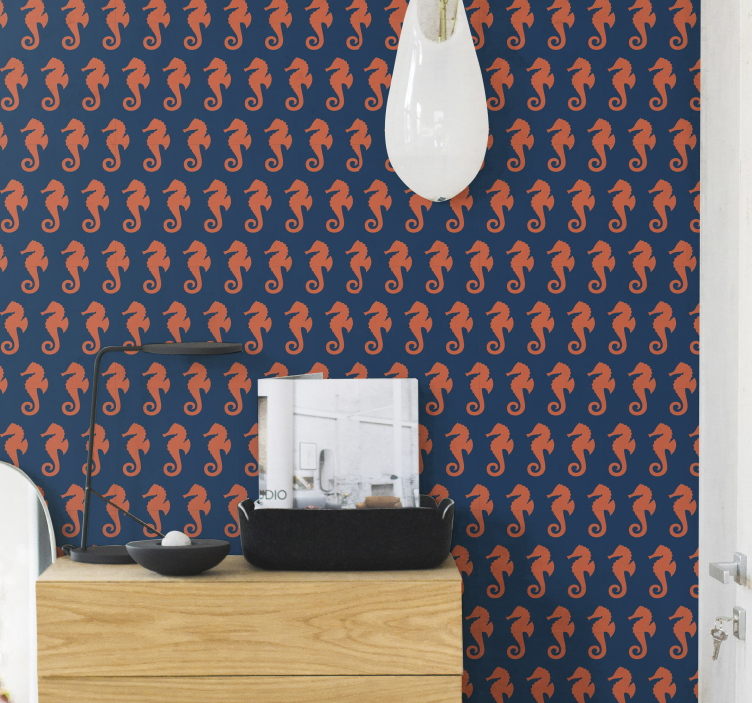 Turuncu deniz atı desen deniz yaşamı duvar kağıdı - TenStickers