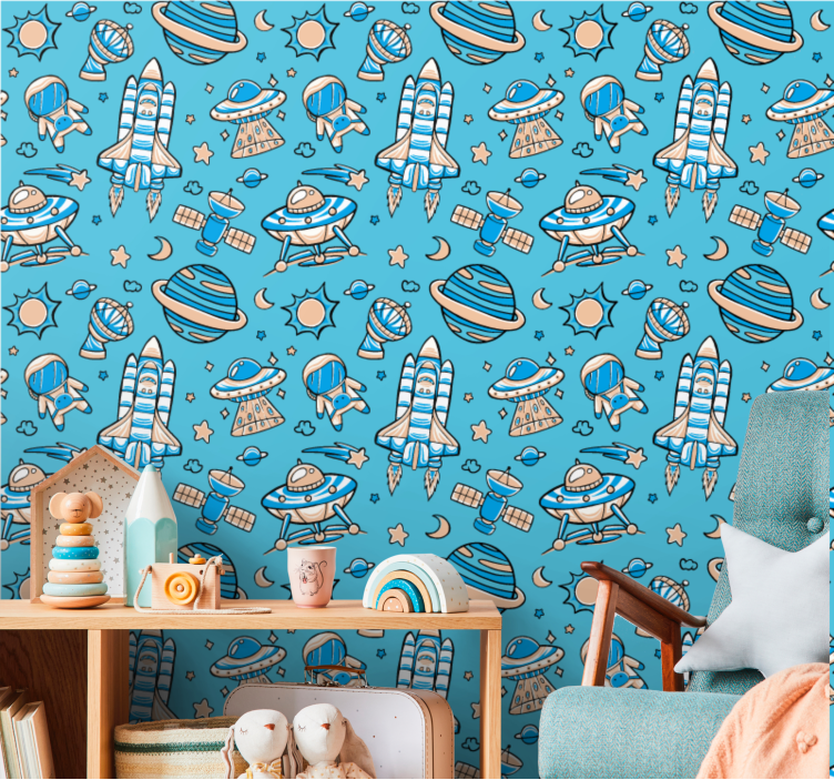 Uzay araştırma fantezisi modern duvar kağıdı - TenStickers