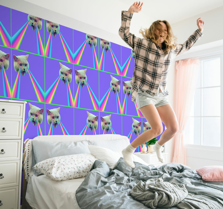 Vaporwave lazer kedi duvar kağıdı - TenStickers