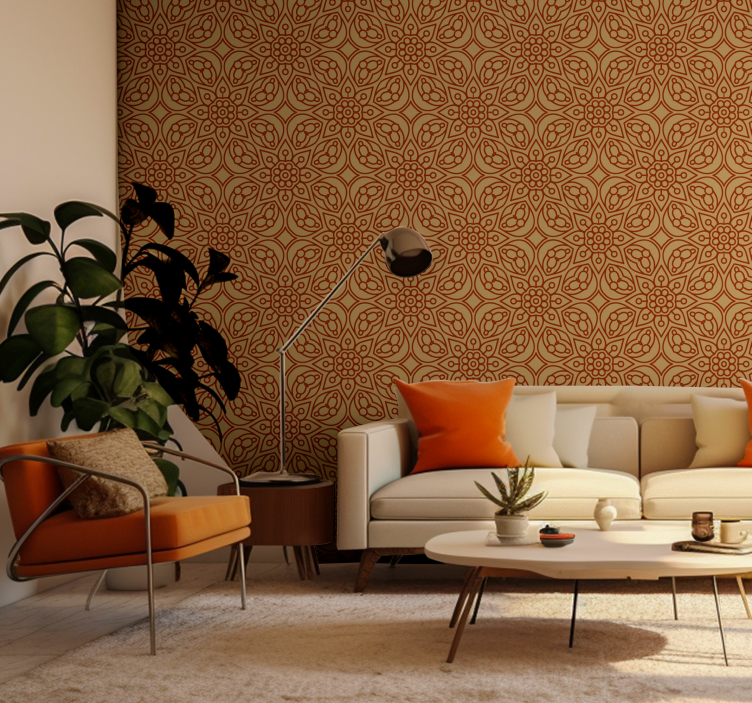 Vintage mandala elemanları çiçekli duvar kağıdı - TenStickers