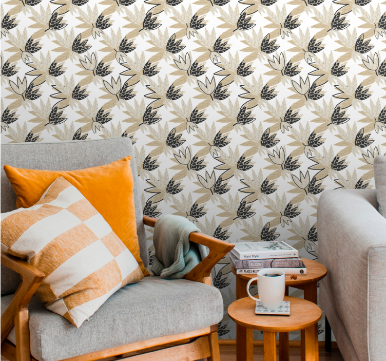 Yapraklı botanik tasarım yaprak duvar kağıdı - TenStickers