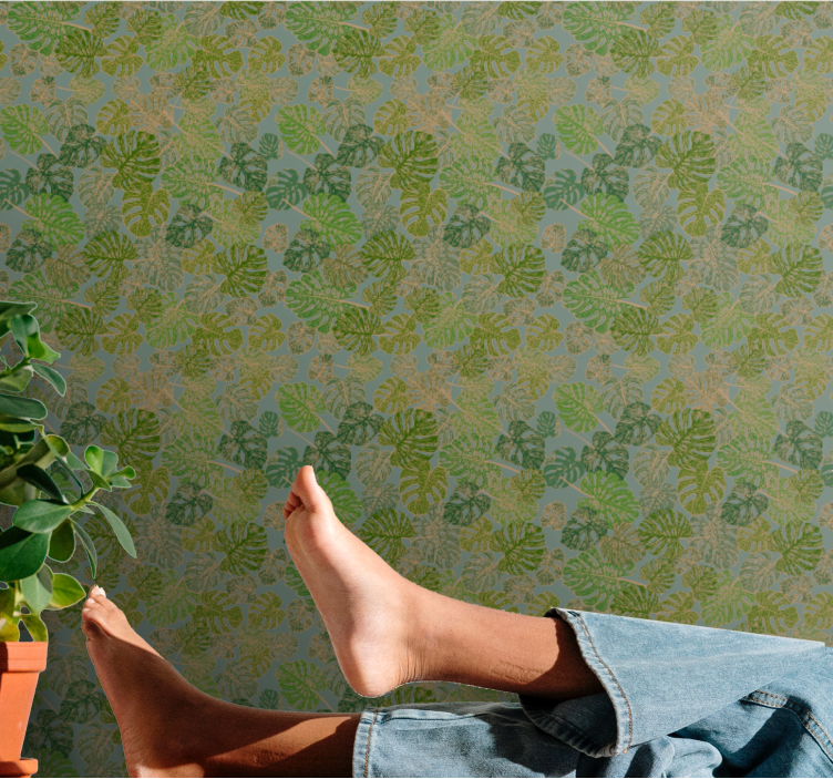 Monstera yeşil motif yaprak duvar kağıdı - TenStickers