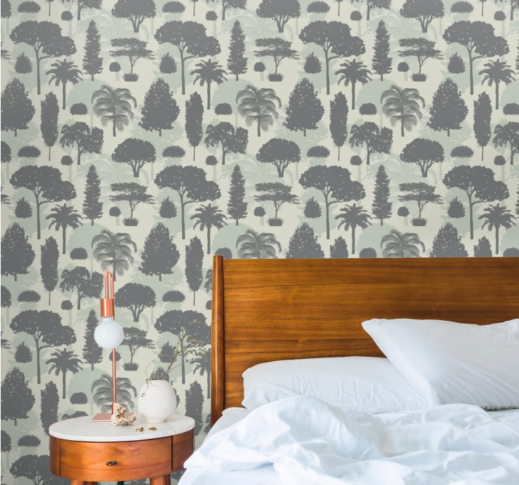 İskandinav tarzı ağaç desenleri yatak odası duvar kağıdı - TenStickers