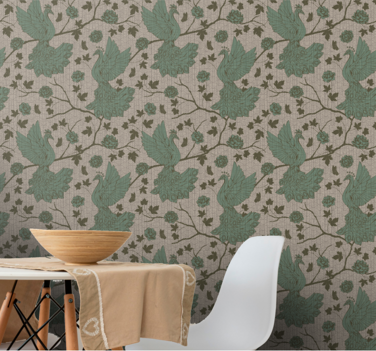 Jüt arka plan duvar kağıdı üzerinde yeşil kuşlar - TenStickers