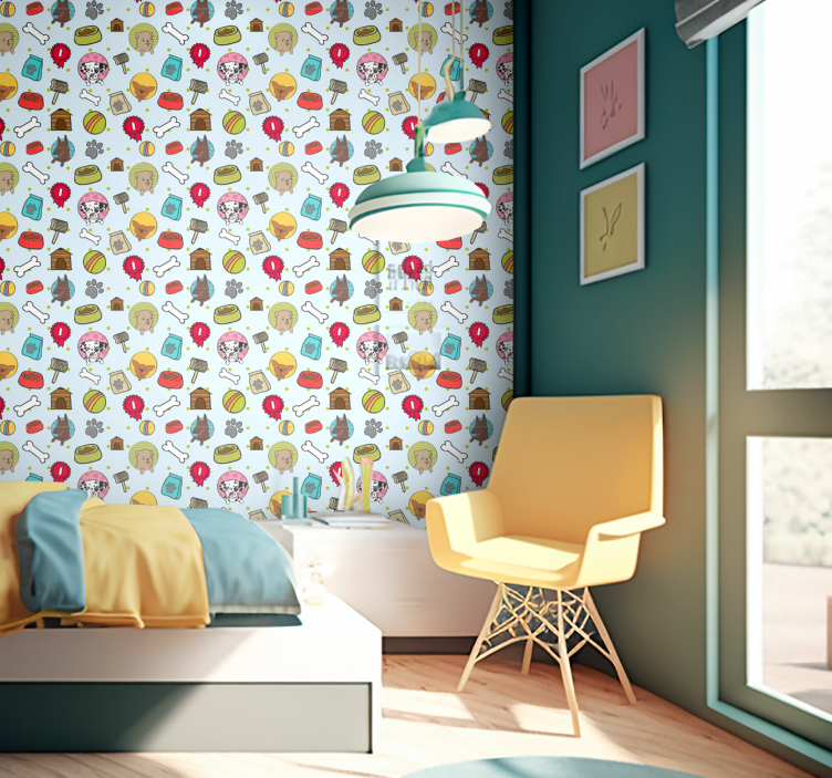 Sevimli köpek yavrusu sembolleri yatak odası duvar kağıdı - TenStickers