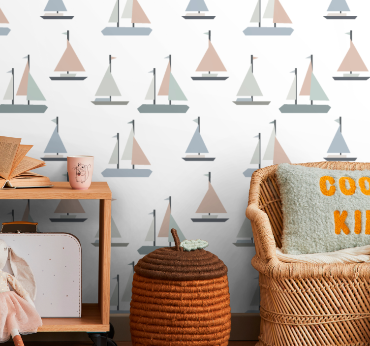 Yelkenli gemiler deseni özelleştirilebilir duvar kağıdı - TenStickers