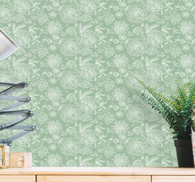 Yeşil çiçek büyük bin yıllık çiçek duvar kağıdı - TenStickers