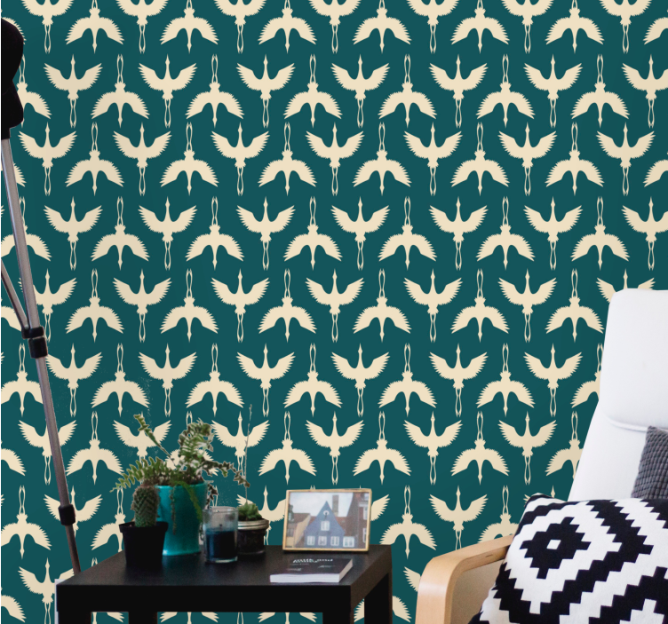 Zarif bej tasarımlar kuşlar duvar kağıdı - TenStickers